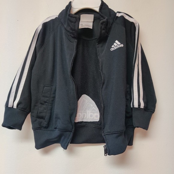 Adidas Track Jacket Toddler 18 Months Baby Trefoil Zip Up Black White 3 Stripes - Picture 3 of 6